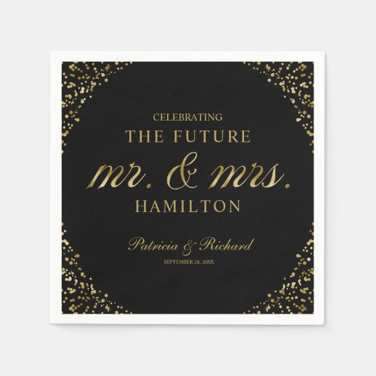 Serviette En Papier Black Gold Future M. Et Mme Engagement Party (Devant)