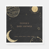 Serviette En Papier Black Gold Galaxy Lune Star Baby shower garçon (Devant)
