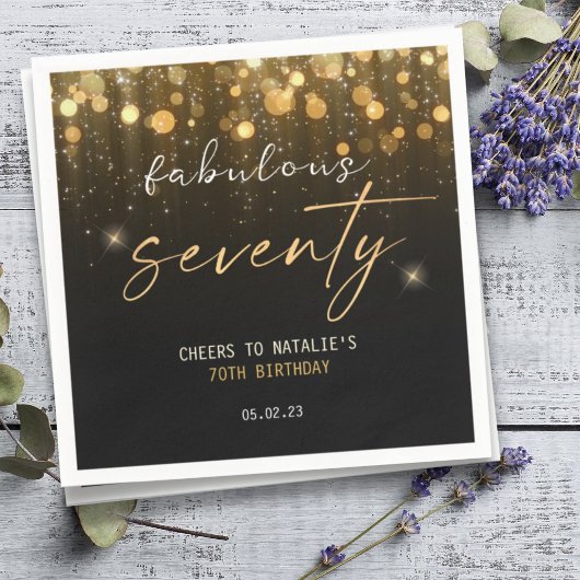 Serviette En Papier Black Gold Glitter Sparkle Glam 70th Birthday 