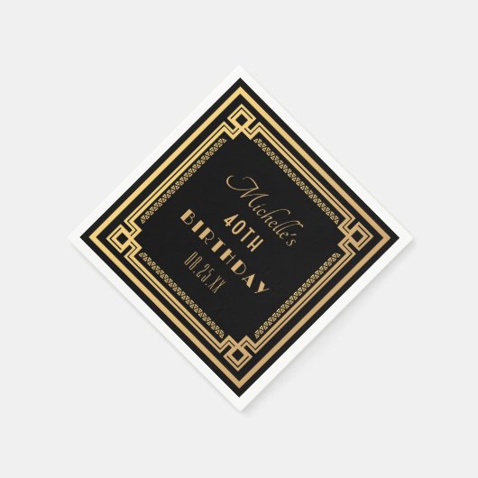 Serviette En Papier Black Gold Great Gatsby Art Déco Anniversaire (Coin)