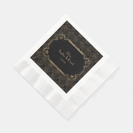 Serviette En Papier Black Gold Great Gatsby Art Déco Mariage des année (Coin)