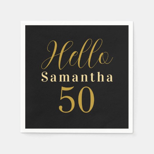 Serviette En Papier Black Gold Hello 50 Personalized 50th Birthday (Devant)