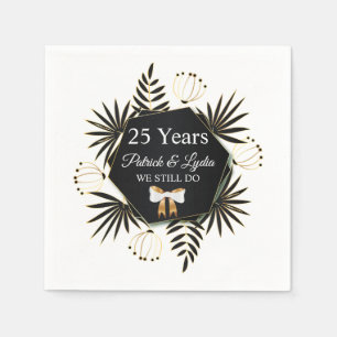Serviette En Papier Black & Gold Leafy 25e anniversaire - JE LE FAIS T
