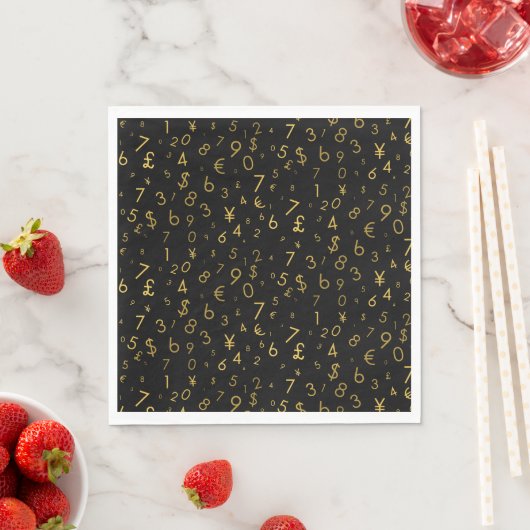 Serviette En Papier Black Gold Luxury Numéros Devise Symboles Motif (En situation)