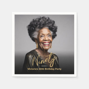 Serviette En Papier Black Gold Minimal photo moderne 90e anniversaire