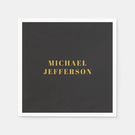 Serviette En Papier Black & Gold Minimalist Plain Modern Own Name (Devant)