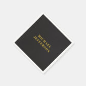 Serviette En Papier Black & Gold Minimalist Plain Modern Own Name (Coin)