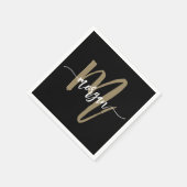 Serviette En Papier Black Gold Modern Script Girl Monogramme Nom (Coin)