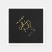 Serviette En Papier Black & Gold Moderne Brush Script Anniversaire Fêt (Devant)
