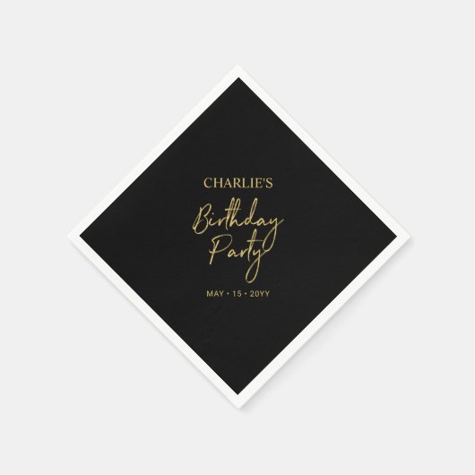 Serviette En Papier Black & Gold Moderne Brush Script Anniversaire Fêt (Coin)