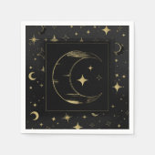 Serviette En Papier Black & Gold Moderne Lune Céleste Étoiles Mariage (Devant)