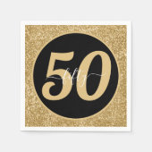 Serviette En Papier Black & Gold Parties scintillant 50 Cinquante ans  (Devant)