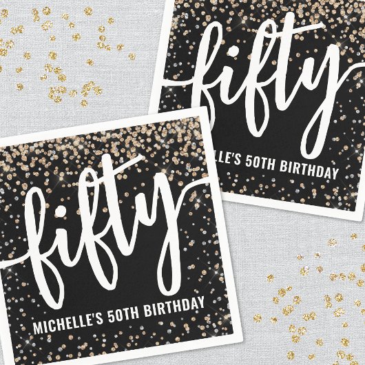 Serviette En Papier Black Gold Parties scintillant 50e anniversaire
