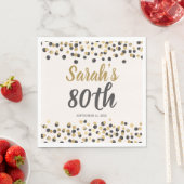 Serviette En Papier Black Gold Parties scintillant 80e anniversaire (En situation)