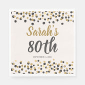 Serviette En Papier Black Gold Parties scintillant 80e anniversaire (Devant)