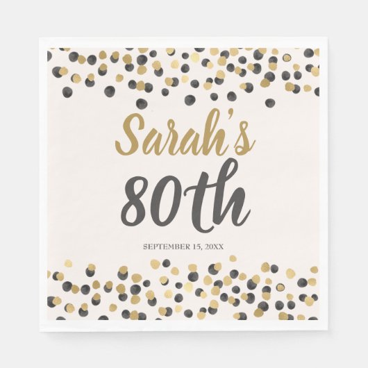 Serviette En Papier Black Gold Parties scintillant 80e anniversaire (Devant)