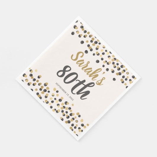 Serviette En Papier Black Gold Parties scintillant 80e anniversaire (Coin)