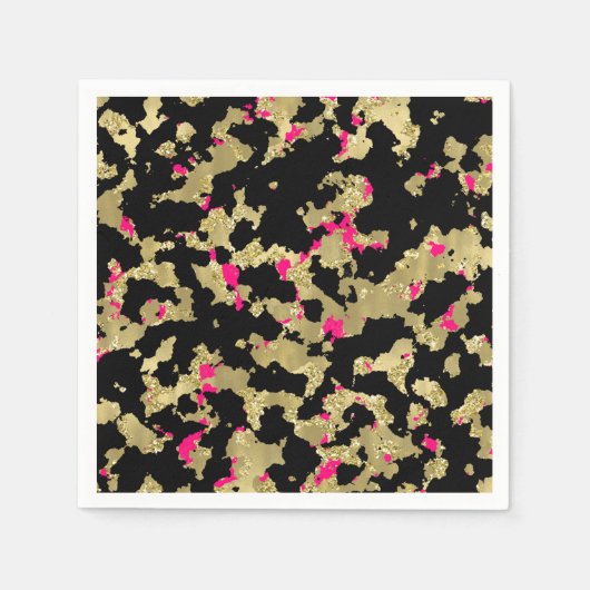 Serviette En Papier Black Gold Parties scintillant Hot rose Abstrait P (Devant)