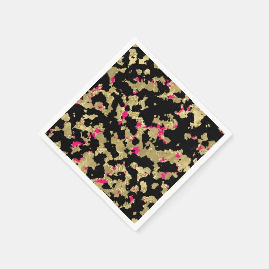 Serviette En Papier Black Gold Parties scintillant Hot rose Abstrait P (Coin)