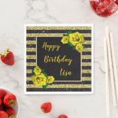 Serviette En Papier Black Gold Parties scintillant rayures Roses Jaune (En situation)
