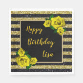 Serviette En Papier Black Gold Parties scintillant rayures Roses Jaune (Devant)