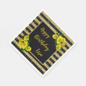 Serviette En Papier Black Gold Parties scintillant rayures Roses Jaune (Coin)