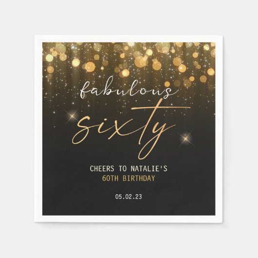 Serviette En Papier Black Gold Parties scintillant Sparkle Glam 60e an (Devant)