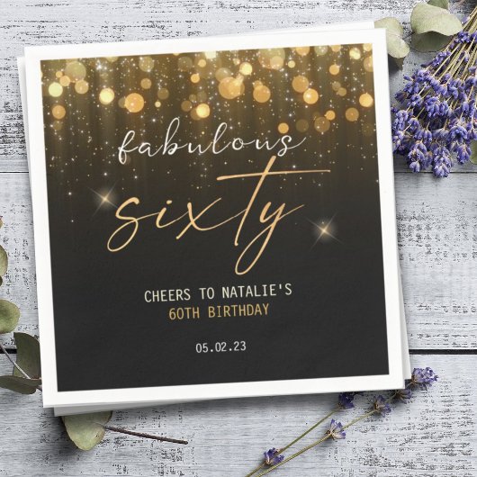 Serviette En Papier Black Gold Parties scintillant Sparkle Glam 60e an