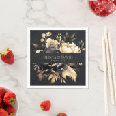 Serviette En Papier Black & Gold Peony Wedding Napkins (En situation)
