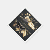 Serviette En Papier Black & Gold Peony Wedding Napkins (Coin)