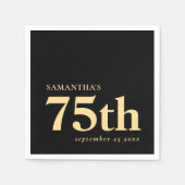 Serviette En Papier Black Gold personnalisé moderne 75e Nom Date (Devant)