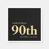 Serviette En Papier Black Gold personnalisé moderne 90e Nom Date (Devant)