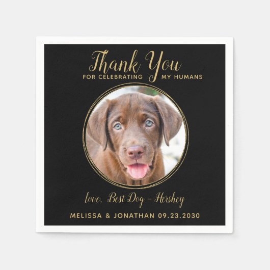 Serviette En Papier Black Gold Pet Mariage Merci personnalisé Chien Ph (Devant)