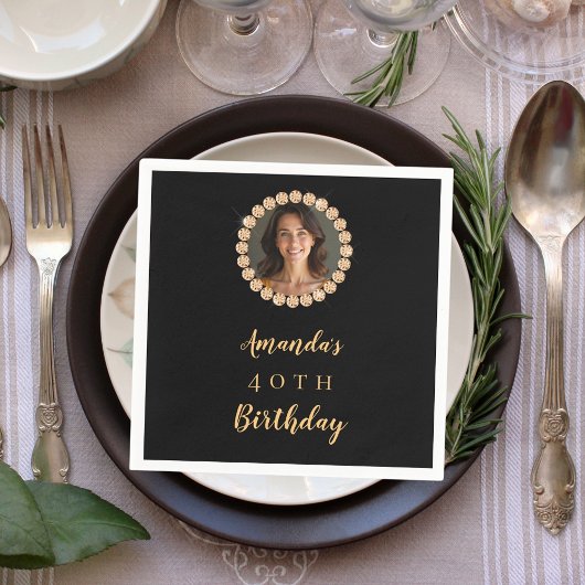 Serviette En Papier Black gold photo diamonds