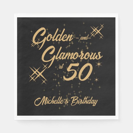 Serviette En Papier Black Gold Retro Golden Glamorous 50th Birthday (Devant)