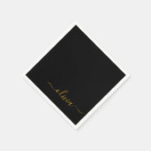 Serviette En Papier Black Gold Script Monogramme Nom Moderne (Coin)