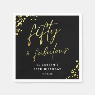 Serviette En Papier Black Gold Sparkle Cinquante et fabuleux anniversa