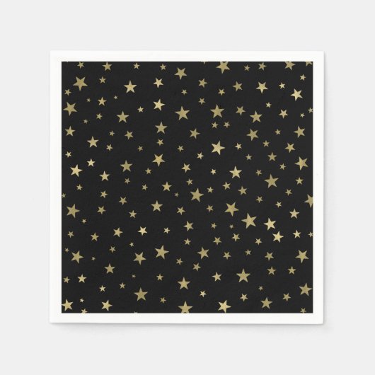 Serviette En Papier Black & Gold Stars Starry Night Celestin Party (Devant)