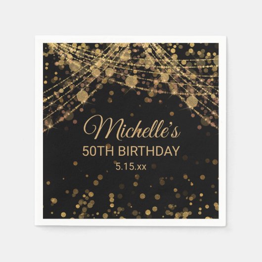 Serviette En Papier Black Gold String Lumières Parties scintillant Adu (Devant)