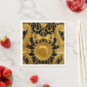 Serviette En Papier Black Gold Sun Dragons Asiatiques Papier Napkins (En situation)