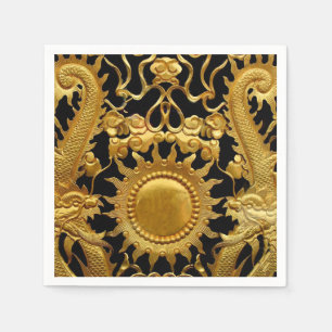 Serviette En Papier Black Gold Sun Dragons Asiatiques Papier Napkins