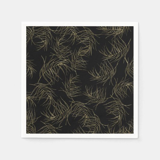 Serviette En Papier Black & Gold Tropical Glam Feuille Chic Mariage (Devant)