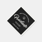 Serviette En Papier Black Graduation White Bold Retro Script Cap Icon (Coin)