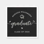Serviette En Papier Black Graduation White Modern Script Hearts Cap (Devant)
