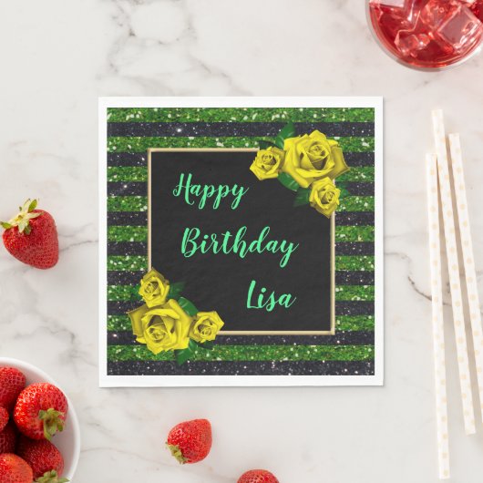 Serviette En Papier Black Green Parties scintillant rayures Roses Jaun (En situation)