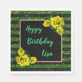 Serviette En Papier Black Green Parties scintillant rayures Roses Jaun (Devant)