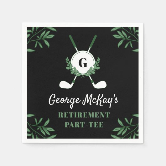 Serviette En Papier Black Greenery Golf Themed Retirement Party (Devant)