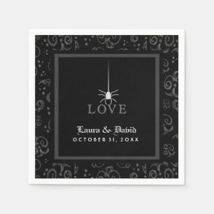 Serviette En Papier Black Grey & White Spider LOVE Halloween Mariage