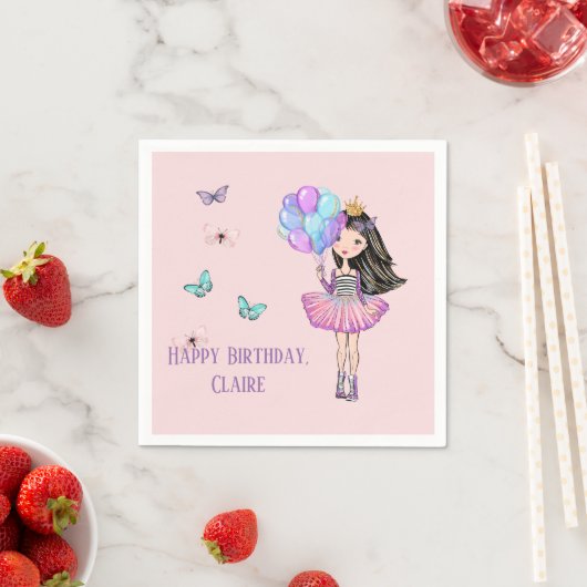 Serviette En Papier Black Haired, Yeux Brown, Princesse d'anniversaire (En situation)