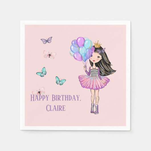 Serviette En Papier Black Haired, Yeux Brown, Princesse d'anniversaire (Devant)